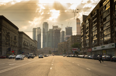 MOSCOW - JULY 03: Moscow International Business Center on July 03, 2013, Moscow, Russia. Moscow-City or Moskva-City is a commercial district in central Moscow, located near the Third Ring Road in Presnensky Districtのeditorial素材