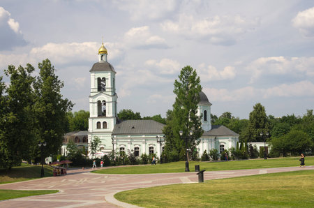 MOSCOW - JULY 03: Church of Icon of Our Lady Life-giving Spring in Tsaritsyno on July 03, 2013, Moscow, Russia. Architectural and park ensemble of Tsaritsino is a historical and cultural monument of the 18th-19th centuriesのeditorial素材