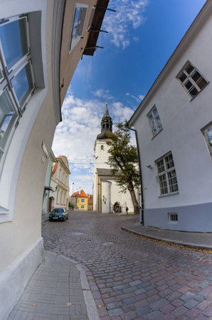 TALLINN - SEPTEMBER 10: Beautiful colorful buildings of Old Town on September 10, 2013, TALLINN, ESTONIA. Old Town is listed in the UNESCO World Heritage Listのeditorial素材