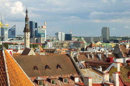 TALLINN - SEPTEMBER 10: Top view on buildings of Old Town on September 10, 2013, TALLINN, ESTONIA. Old Town is listed in the UNESCO World Heritage Listのeditorial素材