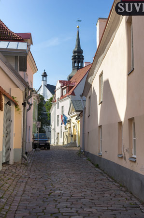 TALLINN - SEPTEMBER 11: Beautiful medieval buildings of Old Town on September 11, 2013, TALLINN, ESTONIA. Old Town is listed in the UNESCO World Heritage Listのeditorial素材
