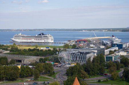 TALLINN - SEPTEMBER 11: Ferry at the port of Tallinn near Old Town on September 11, 2013, TALLINN, ESTONIA. Tallinn is the capital and largest city of Estoniaのeditorial素材