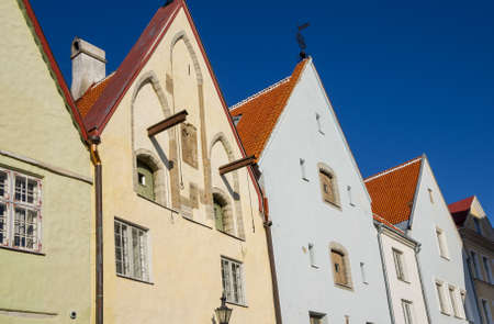 Facades of colorful buildings of Old Town, TALLINN, ESTONIAの写真素材