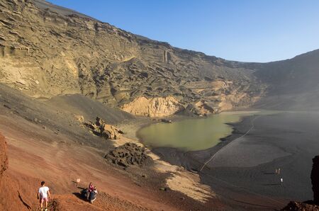 Lagoon El Golfo on Lanzarote, Canary islands, Spainの写真素材