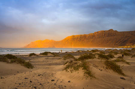 The coast of Atlantic ocean on Lanzarote island, Canary islands, Spainの写真素材