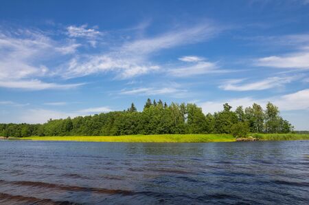 Summer landscape in park Monrepo near town Vyborg in Russia on bank of Gulf of Finlandの写真素材