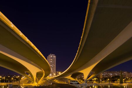 Bottom view on the bridge in the night, Valencia, Spainの写真素材