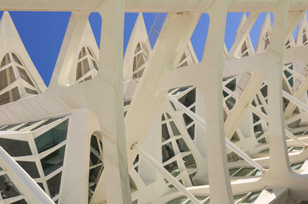 Detail of Prince Philip Science Museum in the City of Arts and Sciences (Ciudad de las artes y las ciencias) in Valencia, Spainのeditorial素材