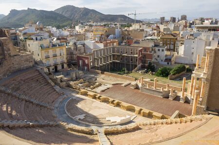Ruins of roman amphitheater in Cartagena, Spainの写真素材