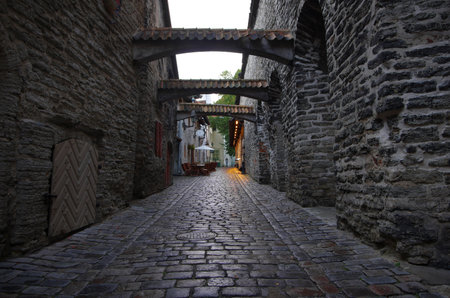 TALLINN - SEPTEMBER 11: Beautiful medieval buildings of Old Town on September 11, 2013, TALLINN, ESTONIA. Old Town is listed in the UNESCO World Heritage Listのeditorial素材