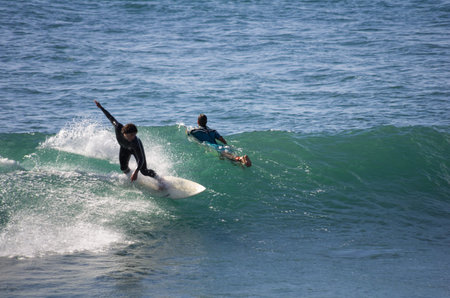 GRAN CANARIA, CANARY ISLANDS - JANUARY 05, 2014: Unidentified man surfing on a large wave on Playa...