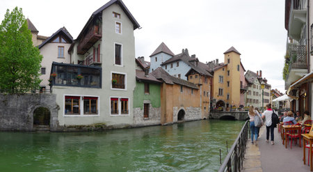 ANNECY, FRANCE - 29 APRIL, 2015: View of the canal in city centre of Annecy, capital of Haute Savoie province in France. Annecy is known to be called the French Veniceのeditorial素材