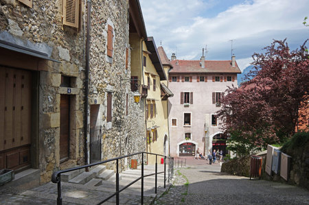 ANNECY, FRANCE - 29 APRIL, 2015: View of the street in city centre of Annecy, capital of Haute Savoie province in France. Annecy is known to be called the French Veniceのeditorial素材