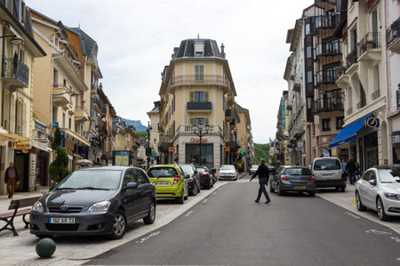 AIX-LES-BAINS, FRANCE - 30 APRIL, 2015: Street of french resort Aix-Les-Bains, one of the important French spa towns that has the largest fresh water marina in Franceのeditorial素材