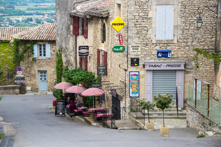 GORDES, FRANCE - MAY 03, 2015: Street of medieval village of GORDES, which is included in list of "The most beautiful villages of France"のeditorial素材