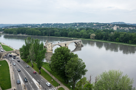 Top view on Pont d'Avignon and Rhone river in Avignon, Franceの写真素材
