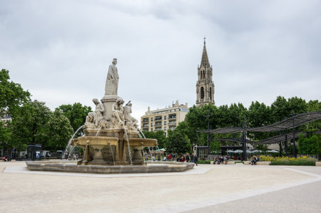NIMES, FRANCE - MAY 04, 2015: Esplanade Charles de Gaulle of Nimes. Nimes is a famous and very popular among tourists city in Provence in south of Franceのeditorial素材