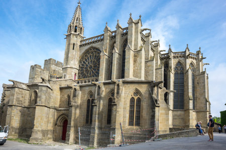 CARCASSONNE, FRANCE - MAY 05, 2015: The Basilica of Saints Nazarius and Celsus (French: Basilique des Saints Nazaire et Celse) is a romanesque-gothic minor basilica, located in the citadel of Carcassonne, Franceのeditorial素材
