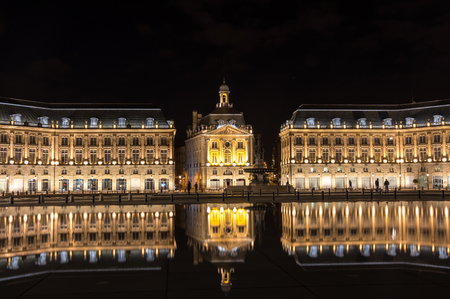 Place de la Bourse in Bordeaux in the night, Aquitaine, Franceの写真素材