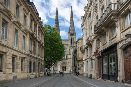 BORDEAUX, FRANCE - MAY 06, 2015: Bordeaux Cathedral (Cathedrale Saint-Andre de Bordeaux) is a Roman Catholic cathedral, seat of the Archbishop of Bordeaux-Bazas, located in Bordeauxのeditorial素材