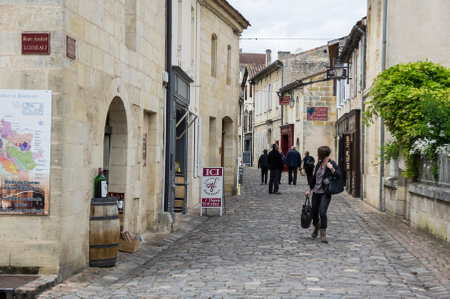 SAINT-EMILION, FRANCE - MAY 06, 2015: Saint-Emilion - one of the main red wine production areas of Bordeaux region, France. The town is a UNESCO World Heritage siteのeditorial素材