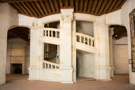 The double helix open staircase of the Chateau de Chambord, Loir-et-Cher, Franceのeditorial素材