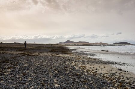 The coast of Atlantic ocean on Lanzarote island, Canary islands, Spainの写真素材