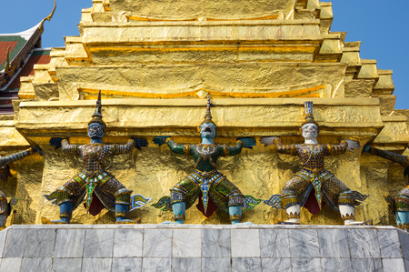 Demon guardians in Wat Phra Kaeo, Bangkok. Wat Phra Kaew is one of the most popular tourists destination in Thailandの写真素材
