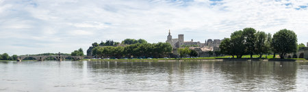 Pont d'Avignon, Popes Palace and Rhone river in Avignon, Franceのeditorial素材