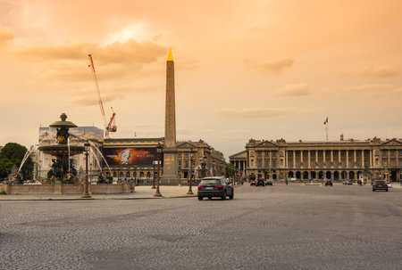 PARIS, FRANCE - MAY 07, 2015: View on Obelisk of Luxor and Place de la Concorde in the dusk, Paris, Franceのeditorial素材