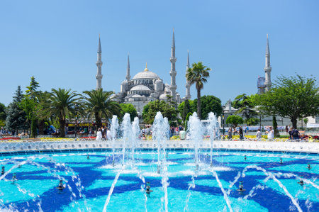 ISTANBUL, TURKEY - JUNE 20, 2015: Sultan Ahmet Mosque in Istanbul, Turkey. The mosque is popularly known as the Blue Mosque for the blue tiles adorning the walls of its interiorのeditorial素材