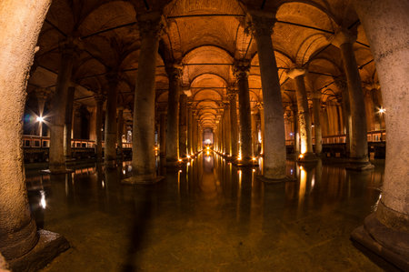 The Basilica Cistern is the largest of several hundred ancient cisterns that still lie beneath the city of Istanbul, former Constantinople, Turkeyのeditorial素材