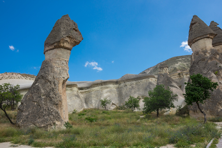 Stone formations at Pashabag Valley in Cappadocia, Turkeyの写真素材