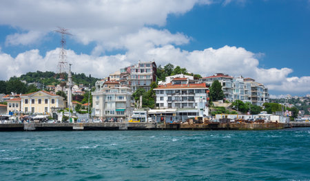 ISTANBUL, TURKEY - JUNE 25, 2015: Panoramic view of Istanbul and Bosphorus, which separates Asian Turkey from European Turkey in Istanbul, Turkeyのeditorial素材