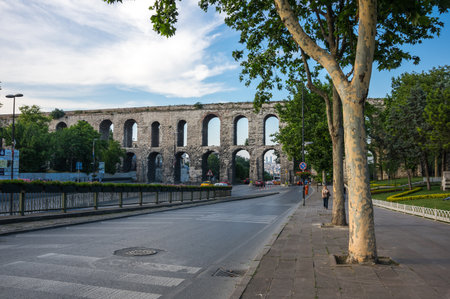 ISTANBUL, TURKEY - JUNE 25, 2015: The Valens Aqueduct is a Roman aqueduct which was the major water-providing system of Constantinopole, modern Istanbul, Turkeyのeditorial素材