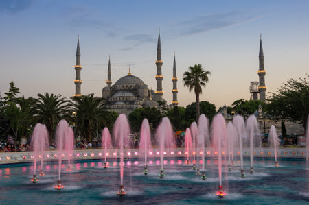 ISTANBUL, TURKEY - JUNE 25, 2015: Sultan Ahmet Mosque (Turkish: Sultan Ahmet Camii), is a historic mosque in Istanbul, Turkey. The mosque is popularly known as the Blue Mosque for the blue tiles adorning the walls of its interiorのeditorial素材