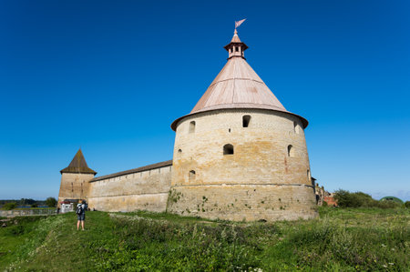 Oreshek fortress is situated on the small Orekhovy Island in the River Neva's outflow from Lake Ladoga, Leningrad region, Russiaのeditorial素材