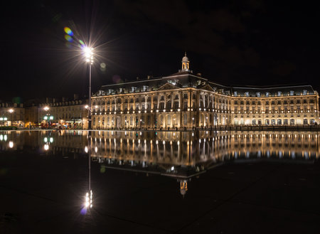 Place de la Bourse in Bordeaux in the night, Aquitaine, Franceのeditorial素材