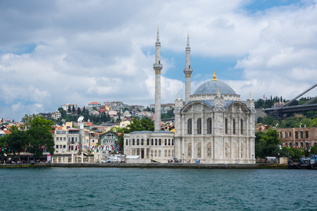Ortaköy Mosque (Grand Imperial Mosque of Sultan Abdulmecid) in Istanbul, Turkey, is situated at the waterside of the Ortakoy pier square, one of the most popular locations on the Bosphorusの写真素材