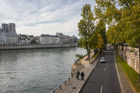 PARIS, FRANCE - OCTOBER 12, 2015: Embankment of the river Seine in the historical centre of Paris, the capital and most popular city of Franceのeditorial素材