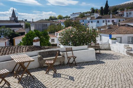 View of the medieval town of Obidos in Portugalの写真素材