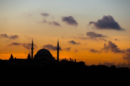 Panoramic view of european part of Istanbul on sunset, Turkeyの写真素材