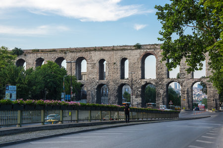 ISTANBUL, TURKEY - JUNE 25, 2015: The Valens Aqueduct is a Roman aqueduct which was the major water-providing system of Constantinopole, modern Istanbul, Turkeyのeditorial素材
