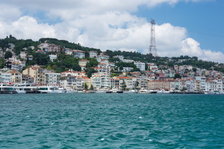 ISTANBUL, TURKEY - JUNE 25, 2015: Panoramic view of Istanbul and Bosphorus, which separates Asian Turkey from European Turkey in Istanbul, Turkeyのeditorial素材