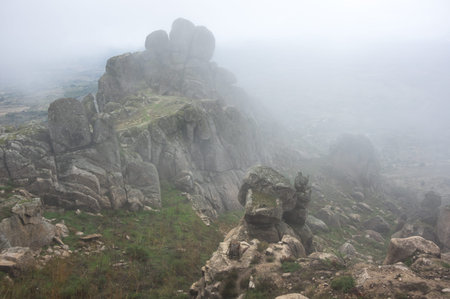 The slope of mountain Monsanto in the fog, Portugal