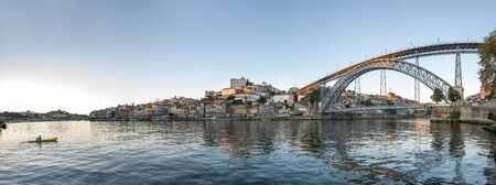 Panoramic view of river Douro and the Old town of Porto, Portugalの写真素材