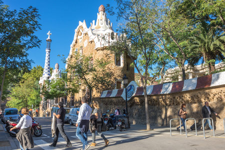 BARCELONA, SPAIN - OCTOBER 23, 2015: The Park Guell is a public park system composed of gardens and...