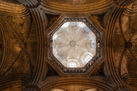 The Cathedral of the Holy Cross and Saint Eulalia, also known as Barcelona Cathedral in gothic quarter of Barcelona, Spainの写真素材