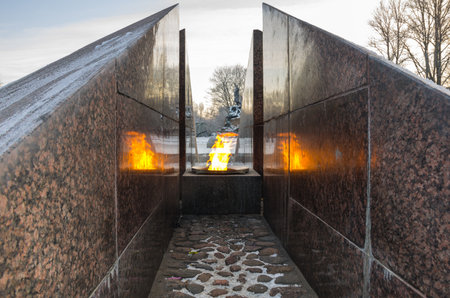 Revolutionary memorial - quenchless flame at Yakornaya square in Kronshtadt, Saint Petersburg, Russiaのeditorial素材