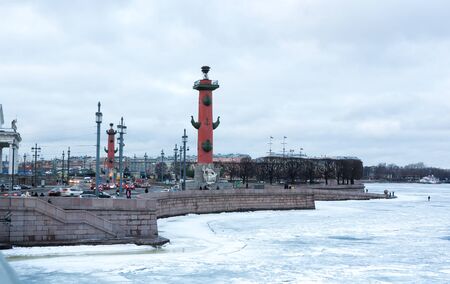 View on Vasilyevsky island in the winter, Saint Petersburg, Russiaの写真素材